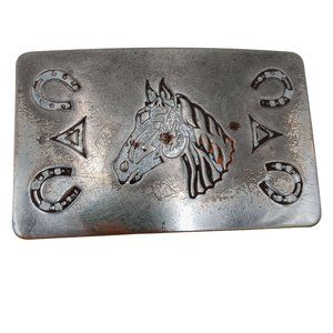 Vintage Horse Belt Buckle Distressed Horseshoes Country Western Rockabilly